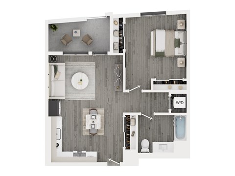 Floor plan for 1 bed, 1 bath, 656 sqft